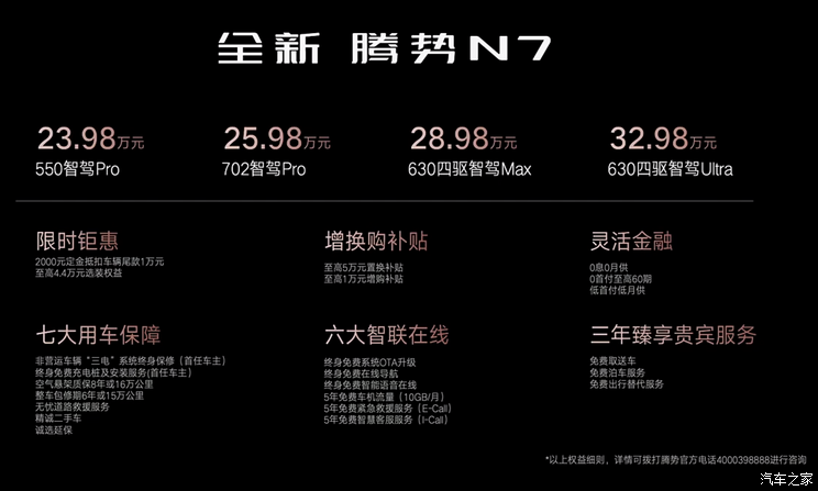 售23.98-32.98万元 新款腾势N7上市